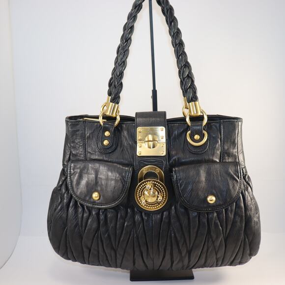 Steven by Steve Madden Black Satchel w/ Gold Hardware & Braided Straps - Picture 1 of 8